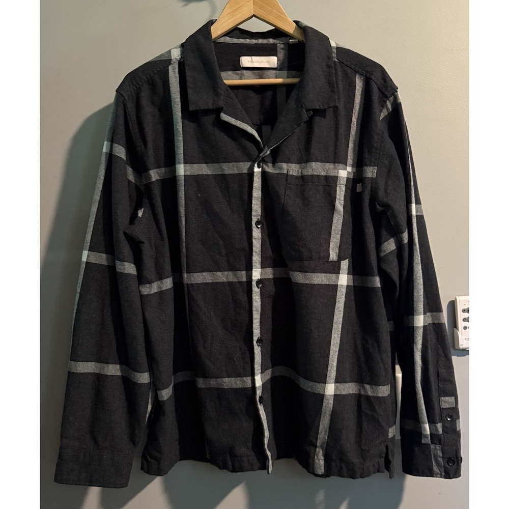 Standard Cloth Shirt Flannel Camp Collar Button‎ Up Long Sleeve Plaid XL